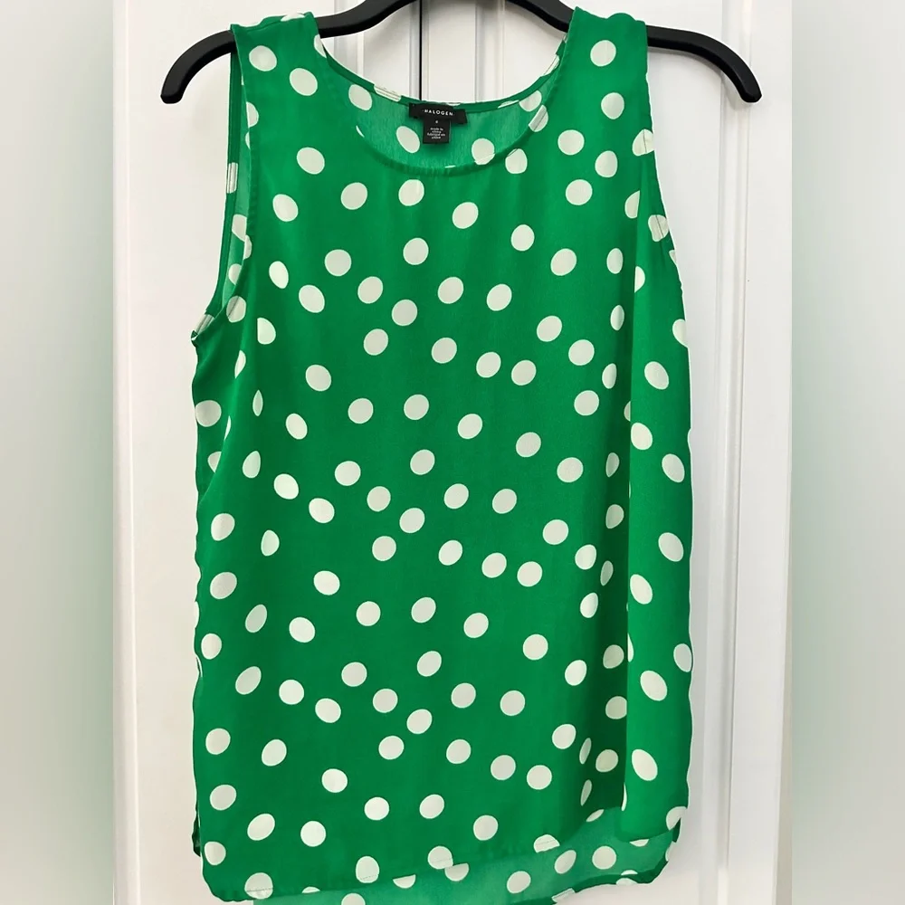 Green and White Polka Dot Summer Top - Picture 1 of 5